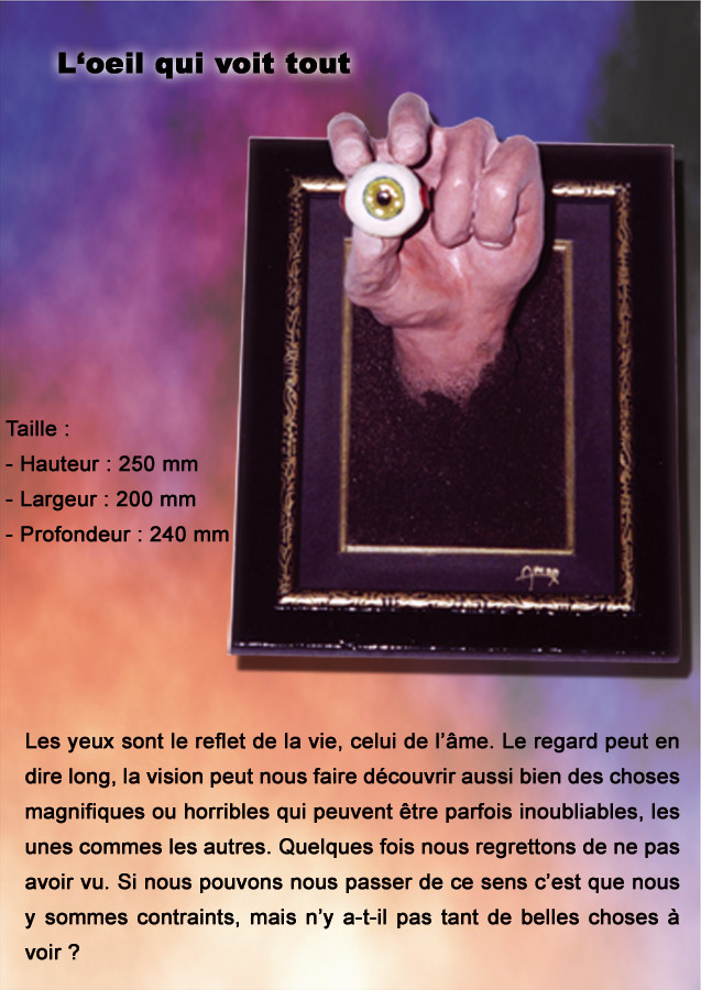 L'oeil qui voit tout, sculpture sur tableau... par Amon