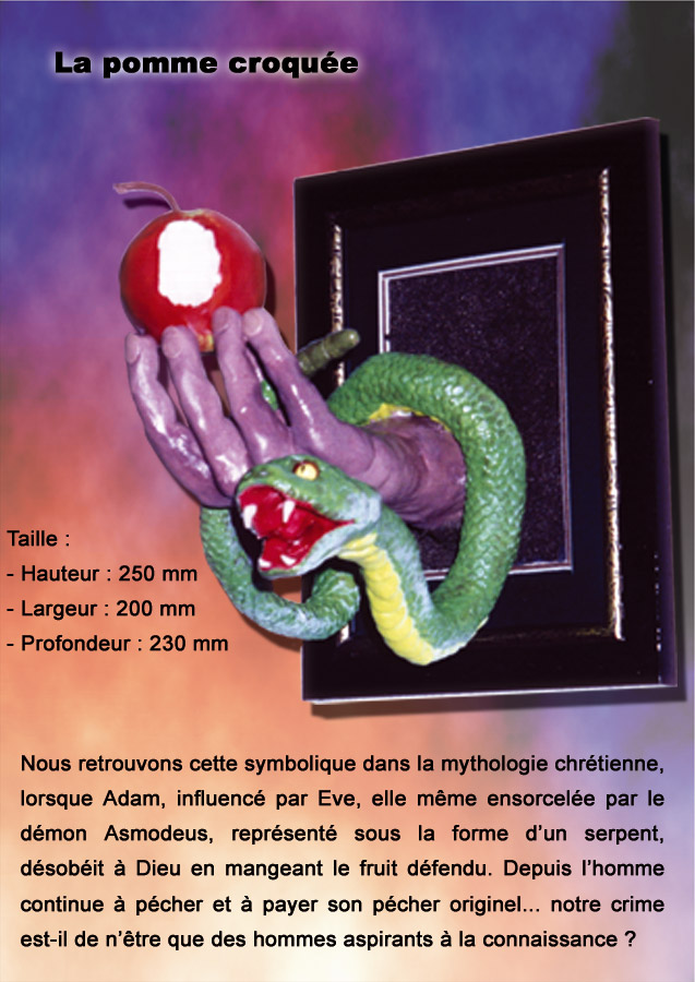 La pomme croque, sculpture sur tableau... par Amon