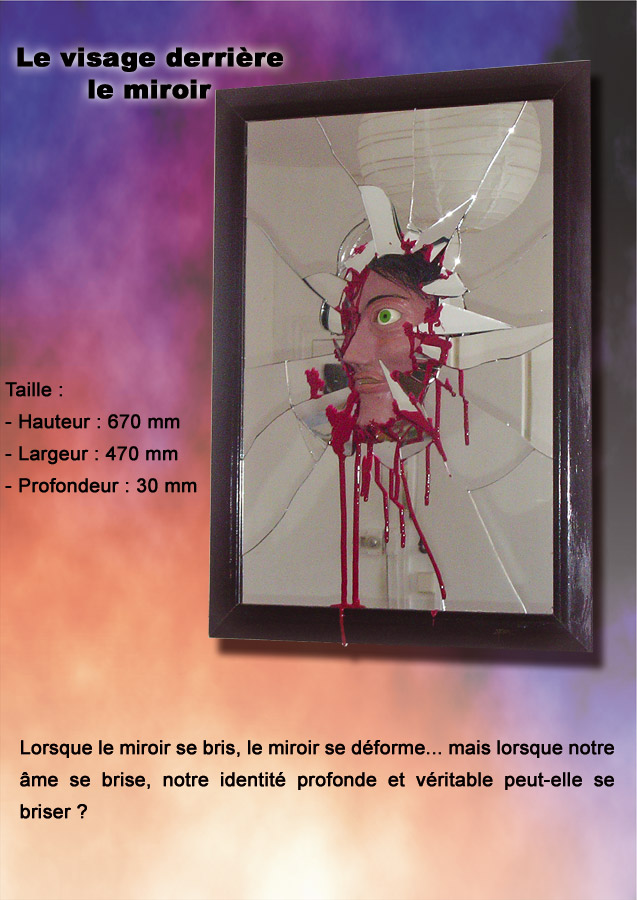 Le visage derrire le miroir, sculpture sur tableau... par Amon